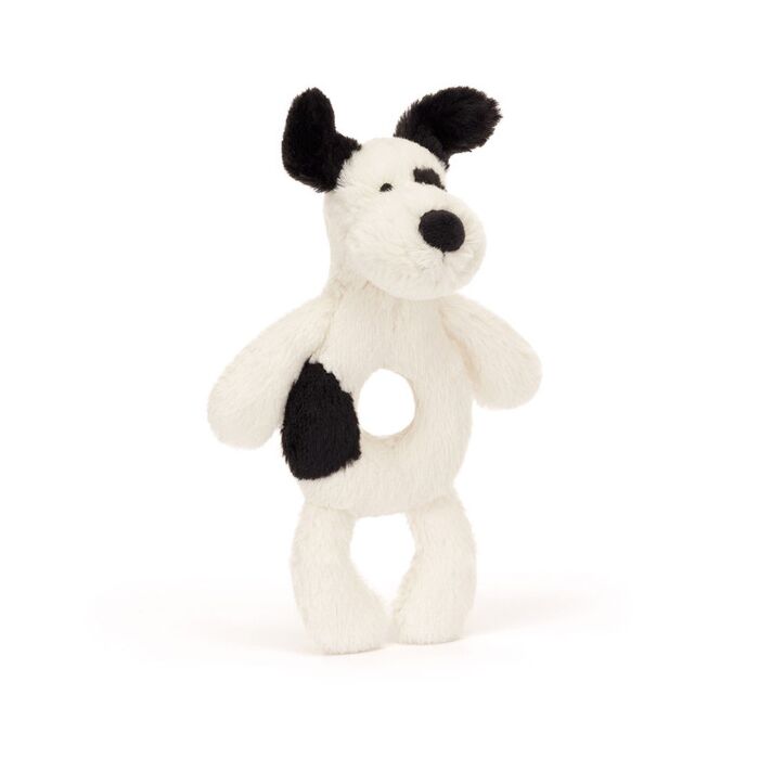 Bashful Black &  Cream Puppy Ring Rattle