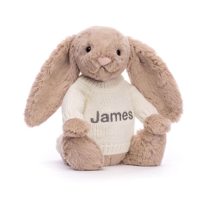 Bashful Beige Bunny with Personalised Cream Jumper