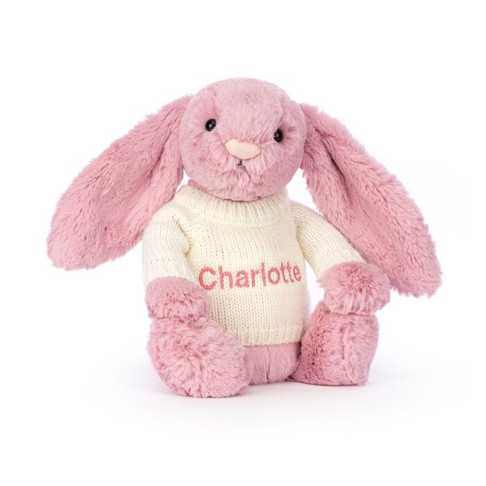 Bashful Tulip Pink Bunny with Personalised Cream Jumper