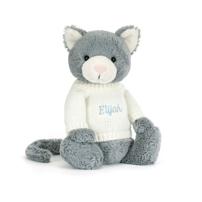 Bashful Kitten with Personalised Cream Jumper