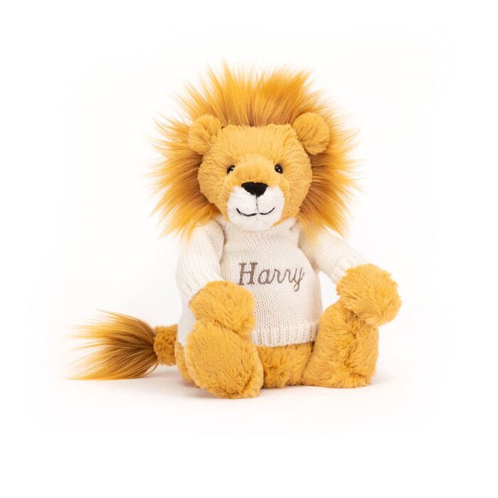 Bashful Lion with Personalised Cream Jumper