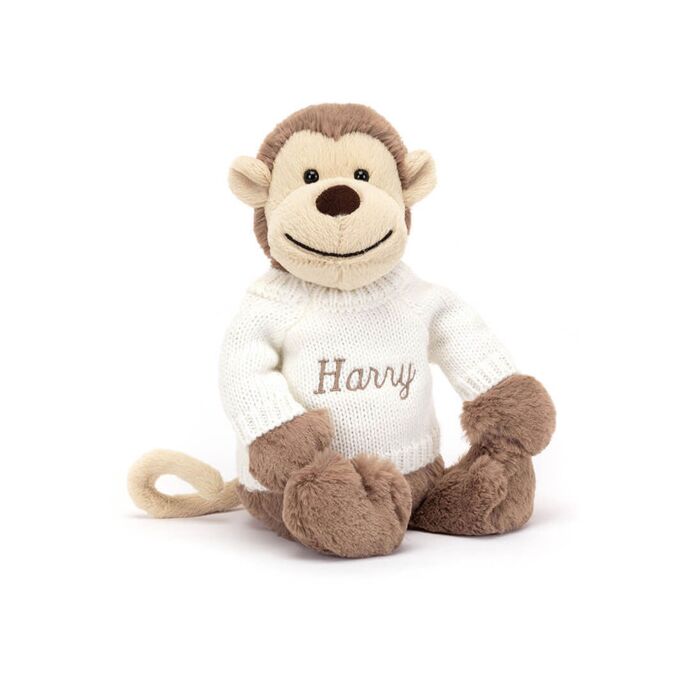 Bashful Monkey with Personalised Cream Jumper
