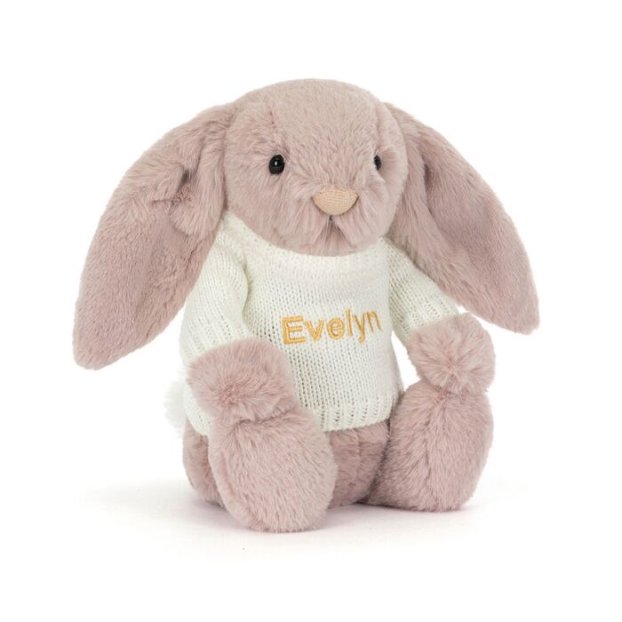 Bashful Luxe Bunny Rosa with Personalised Cream Jumper