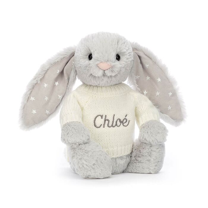 Bashful Shimmer Bunny with Personalised Cream Jumper