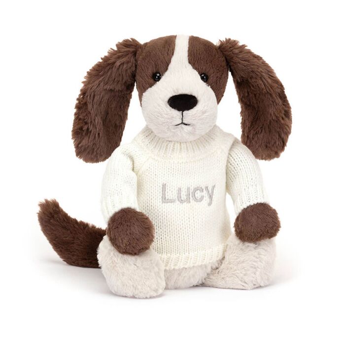 Bashful Fudge Puppy with Personalised Cream Jumper