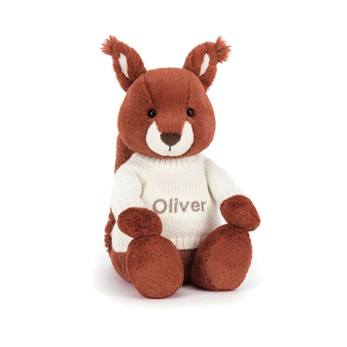 Bashful Squirrel with Personalised Cream Jumper
