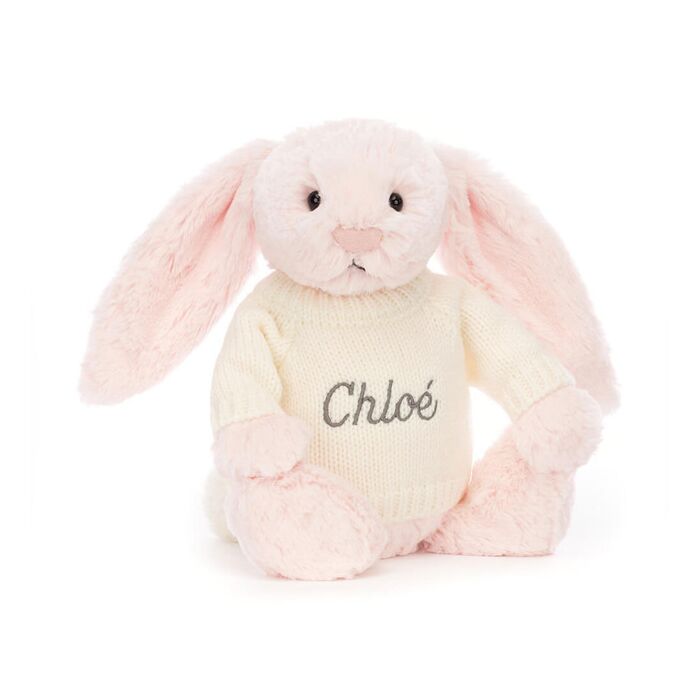 Bashful Pink Bunny with Personalised Cream Jumper