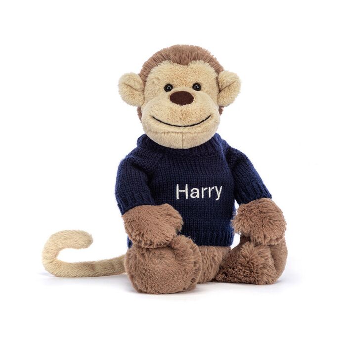 Bashful Monkey with Personalised Navy Jumper