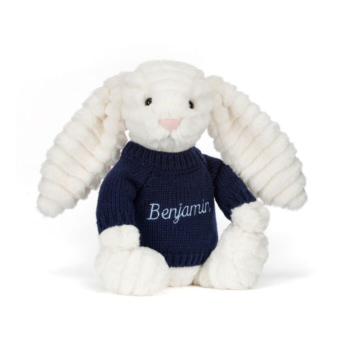 Bashful Luxe Bunny Nimbus with Personalised Navy Jumper