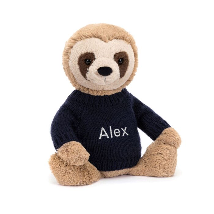 Bashful Sloth with Personalised Navy Jumper