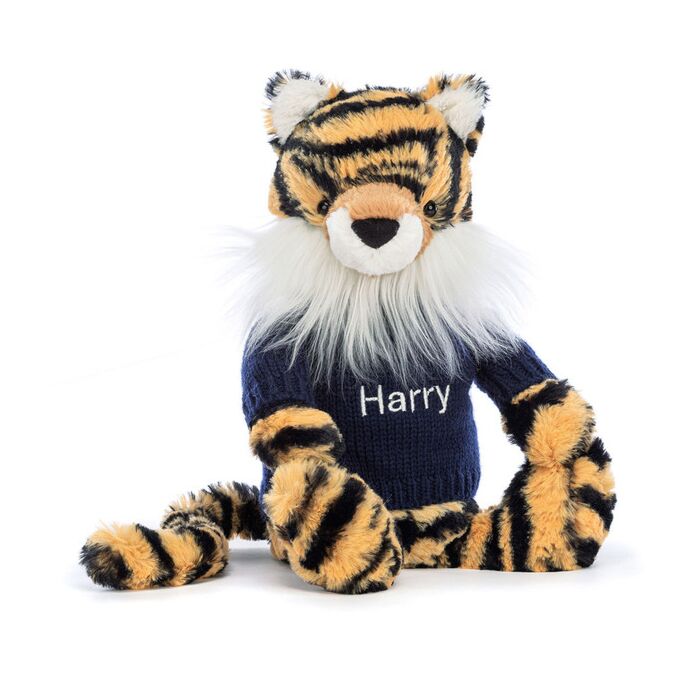 Bashful Tiger with Personalised Navy Jumper