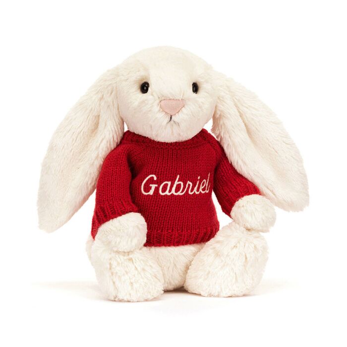 Bashful Cream Bunny with Personalised Red Jumper