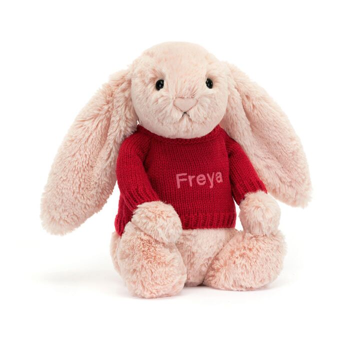 Bashful Blush Bunny with Personalised Red Jumper