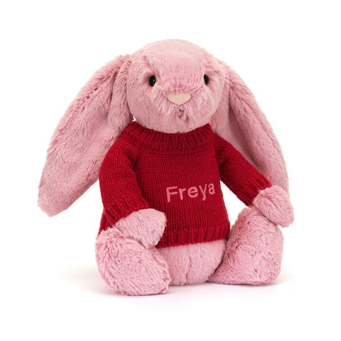 Bashful Tulip Pink Bunny with Personalised Red Jumper