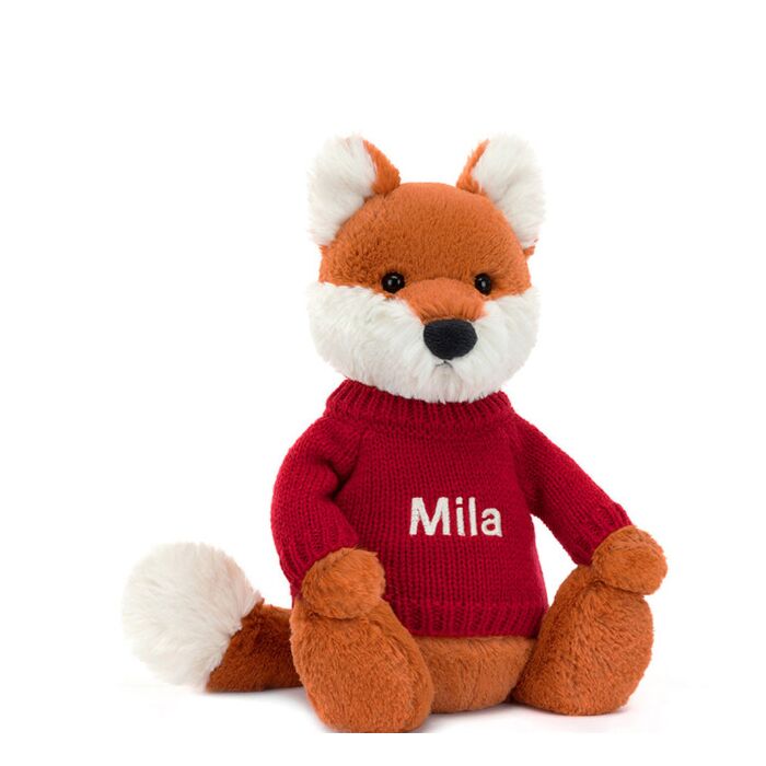 Bashful Fox Cub with Personalised Red Jumper