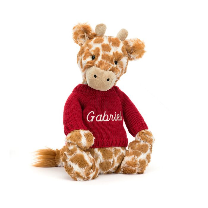Bashful Giraffe with Personalised Red Jumper