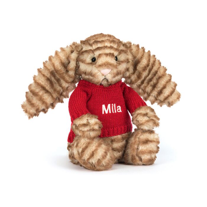 Bashful Luxe Bunny Juniper with Personalised Red Jumper