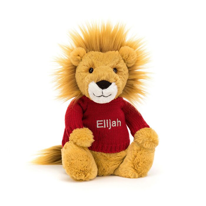 Bashful Lion with Personalised Red Jumper