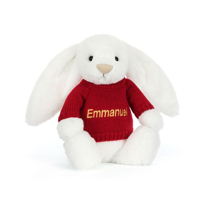 Bashful Luxe Bunny Luna with Personalised Red Jumper