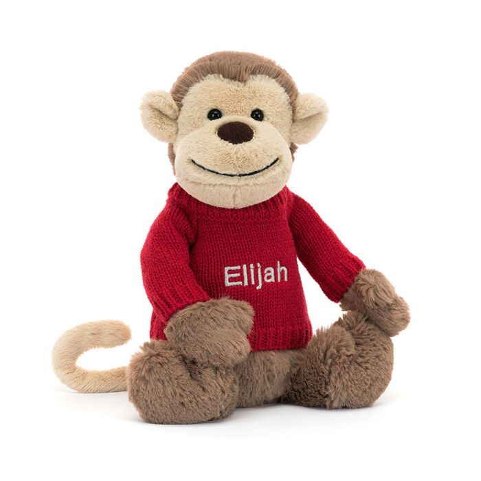 Bashful Monkey with Personalised Red Jumper