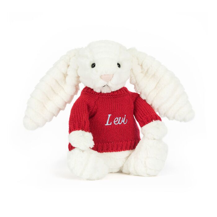 Bashful Luxe Bunny Nimbus with Personalised Red Jumper