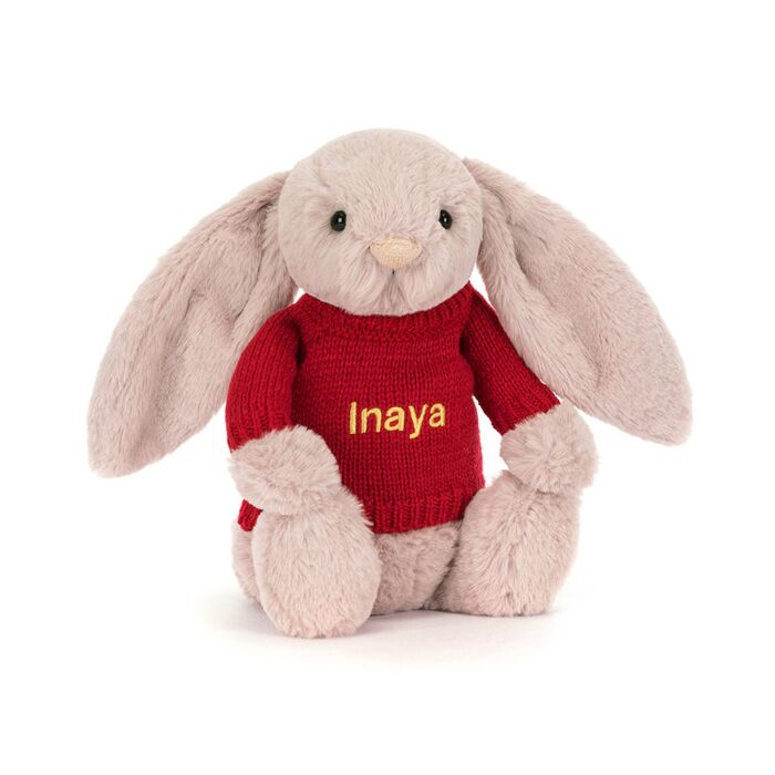Bashful Luxe Bunny Rosa with Personalised Red Jumper