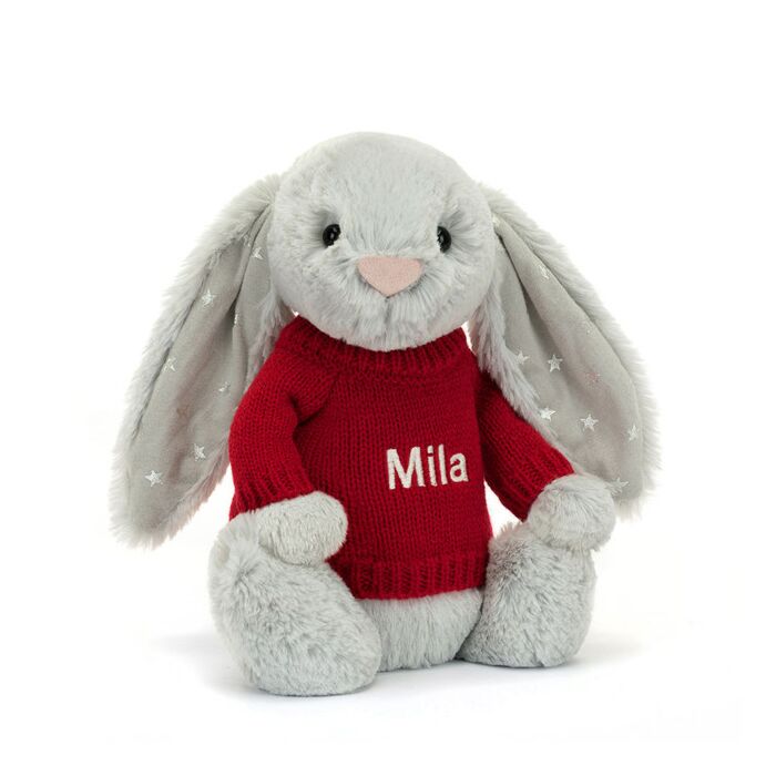 Bashful Shimmer Bunny with Personalised Red Jumper