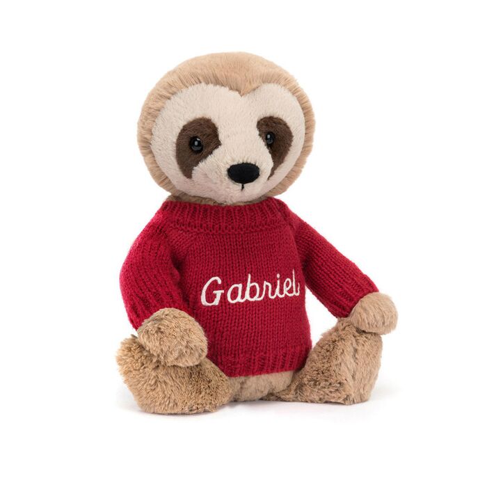 Bashful Sloth with Personalised Red Jumper