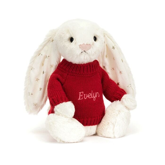 Bashful Twinkle Bunny with Personalised Red Jumper