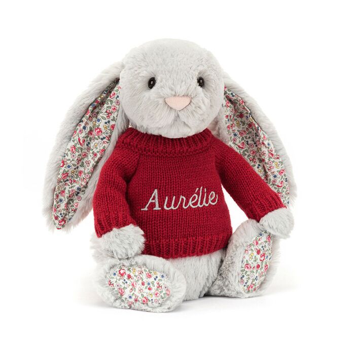 Blossom Silver Bunny with Personalised Red Jumper
