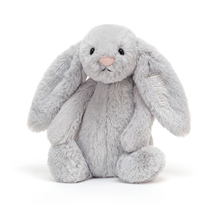 Personalised Bashful Silver Bunny Medium