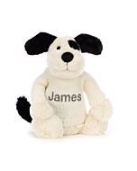 Bashful Black &amp  Cream Puppy with Personalised Cream Jumper