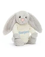 Bashful Silver Bunny with Personalised Cream Jumper