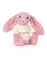 Bashful Tulip Pink Bunny with Personalised Cream Jumper