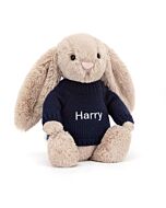 Bashful Beige Bunny with Personalised Navy Jumper