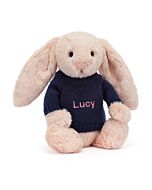 Bashful Blush Bunny with Personalised Navy Jumper
