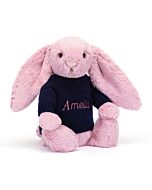 Bashful Tulip Pink Bunny with Personalised Navy Jumper