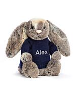 Bashful Cottontail Bunny with Personalised Navy Jumper
