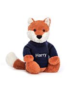 Bashful Fox Cub with Personalised Navy Jumper