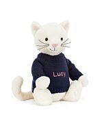 Bashful Cream Kitten with Personalised Navy Jumper