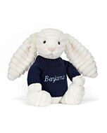 Bashful Luxe Bunny Nimbus with Personalised Navy Jumper