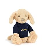 Bashful Luxe Puppy Orlando with Personalised Navy Jumper