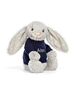 Bashful Shimmer Bunny with Personalised Navy Jumper