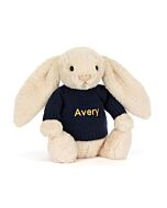 Bashful Luxe Bunny Willow with Personalised Navy Jumper