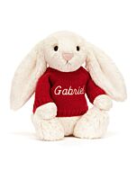 Bashful Cream Bunny with Personalised Red Jumper