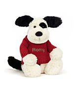 Bashful Black &amp  Cream Puppy with Personalised Red Jumper