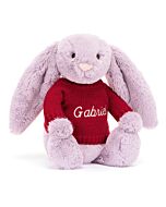 Bashful Lilac Bunny with Personalised Red Jumper