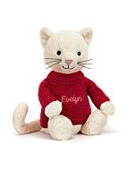Bashful Cream Kitten with Personalised Red Jumper