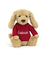 Bashful Toffee Puppy with Personalised Red Jumper