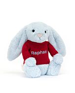 Bashful Blue Bunny with Personalised Red Jumper